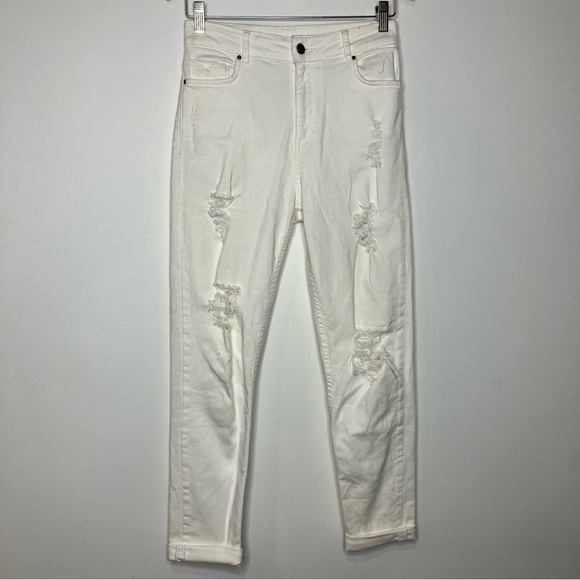 Zara Woman high rise straight leg jeans off white distressed size 02 - Picture 1 of 7